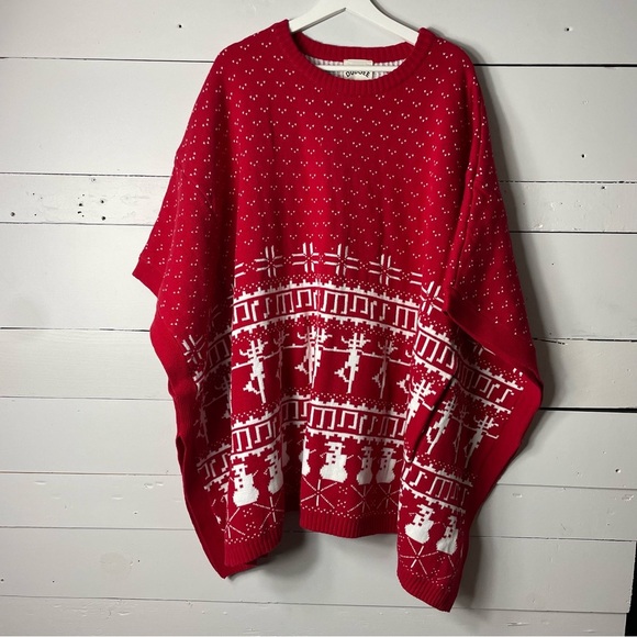Dubgee Red White Poncho Oversized Red White Snowman Size Small Medium - Picture 2 of 7